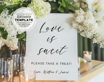 Classic Modern Wedding Dessert Table Love is Sweet Sign, Printable | EDITABLE TEMPLATE #002