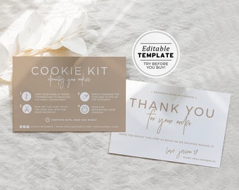 Nue Minimalist DIY Cookie Kit Instructions and Thank You Card, Thank You Package Insert | EDITABLE TEMPLATE #052 #043