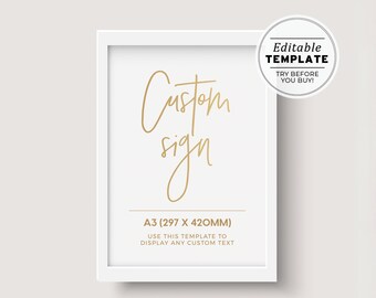 Juliette Gold Minimalist Customizable Blank A3 Sign Template, Instant Print Sign | EDITABLE TEMPLATE #017
