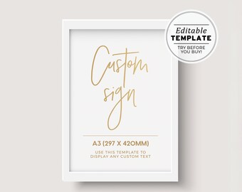 Juliette Gold Minimalist Customizable Blank A3 Sign Template, Instant Print Sign | EDITABLE TEMPLATE #017