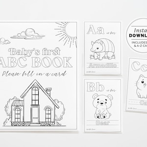 ABC Baby Shower Coloring Book, Baby's First ABC Book, Baby Shower Game, Baby Alphabet Book, Baby Shower Activity, Printable Instant Download