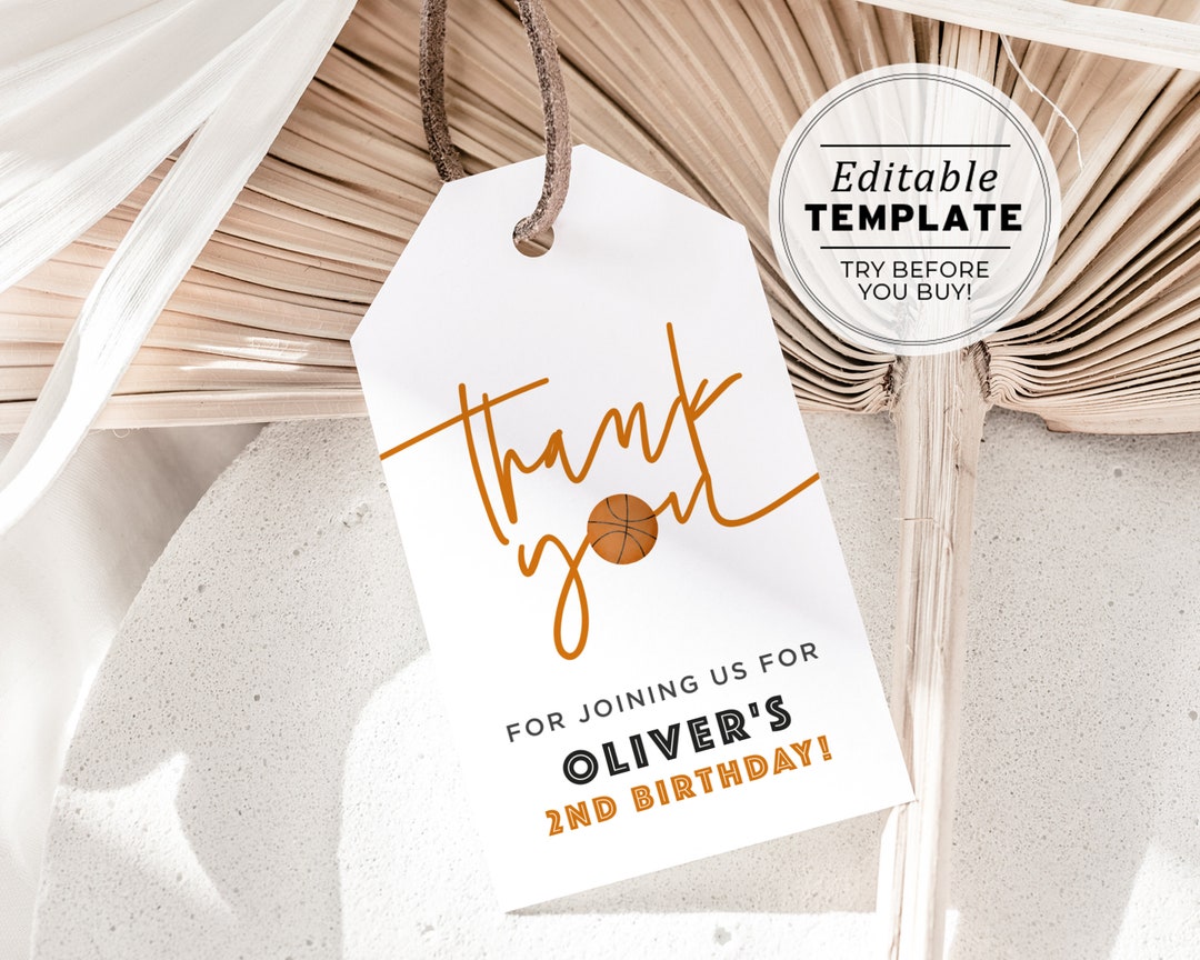 Minimalist Basketball Theme Party Favor Tag, Thank You Tag | EDITABLE ...