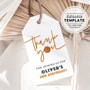 Minimalist Basketball Theme Party Favor Tag, Thank you Tag | EDITABLE TEMPLATE, Printable #067