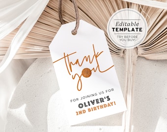 Minimalist Basketball Theme Party Favor Tag, Thank you Tag | EDITABLE TEMPLATE, Printable #067