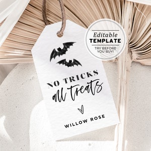 Modèle minimaliste d'étiquette-cadeau modifiable pour Halloween, imprimable pour Halloween
