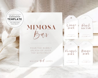 Ceramica Minimalist Mimosa Bar Sign and Tag Template, Printable Mimosa Sign | EDITABLE TEMPLATE #045