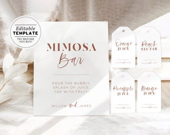 Ceramica Minimalist Mimosa Bar Sign and Tag Template, Printable Mimosa Sign | EDITABLE TEMPLATE #045