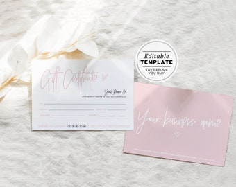 Blush Minimalist Gift Certificate Template, Gift Voucher Printable | EDITABLE TEMPLATE #051 #043