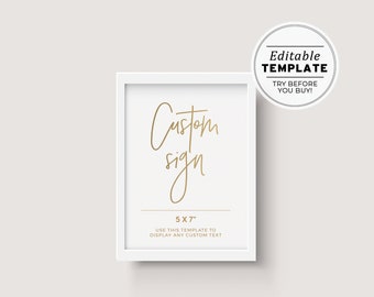 Juliette Gold Minimalist Customizable Blank Sign Printable Template 5x7" #017