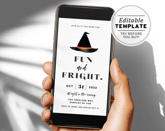 Minimalist Halloween Digital Party E-Invite Template, Fun and Fright Halloween Party Invitation Template | EDITABLE TEMPLATE