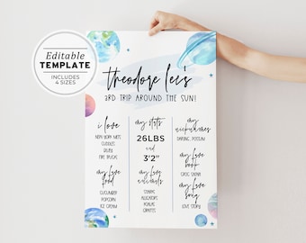 Mini Galaxy Theme Birthday Milestone Poster | EDITABLE TEMPLATE, Printable #076