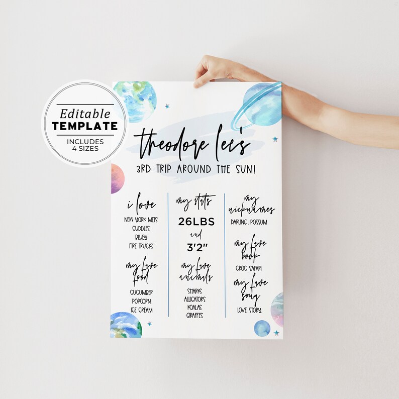 Mini Galaxy Theme Birthday Milestone Poster EDITABLE TEMPLATE, Printable 076 image 1