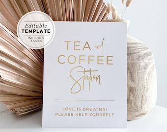 Juliette Gold Minimalist Tea and Coffee Station Sign Edit and Print | EDITABLE TEMPLATE #017