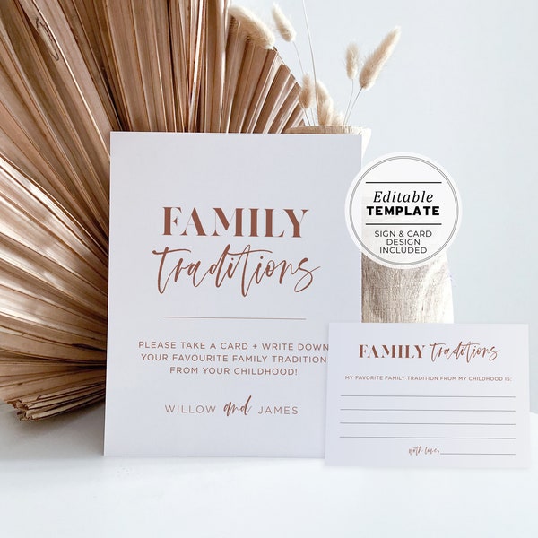 Ceramica Minimalist Baby Shower 'Family Traditions' Sign and Card, Printable | EDITABLE TEMPLATE #045