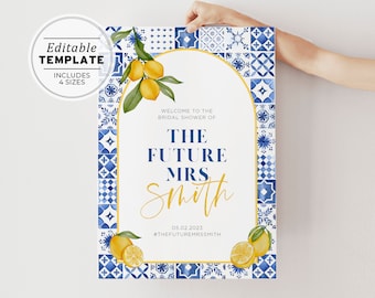 Amalfi Mediterranean Style ‘The Future Mrs’ Bridal Shower, Hens Party Welcome Sign, Editable Template, Printable, Digital Download #090