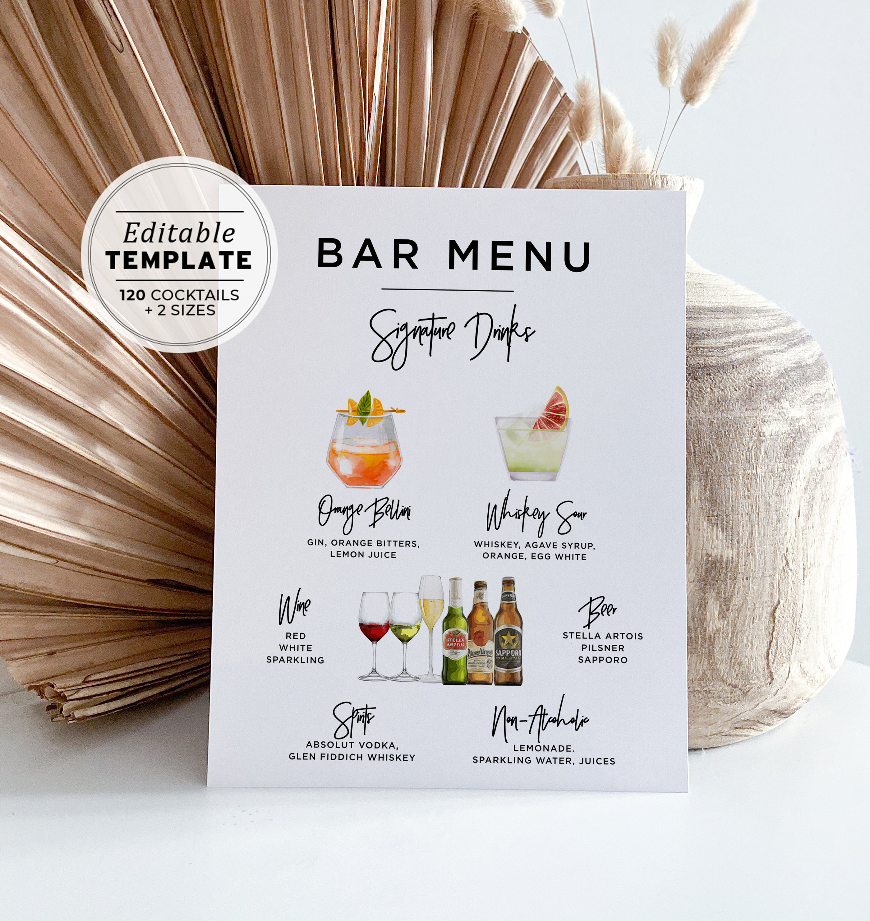 Menu de bar personnalisé Signe de cocktail signature avec illustration de  boisson signe et stand de barre acrylique signe de boisson acrylique 14x11  ou 11x14 -  France