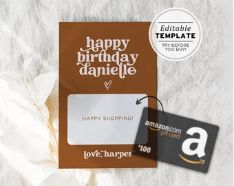 Mae Retro Gift Card Holder, 4x6 card, Birthday Gift, Birthday Gift Card | EDITABLE TEMPLATE #096