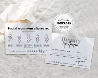 Minimalist Facial Treatment Aftercare and Appointment Card, Editable AfterCare Card | EDITABLE TEMPLATE #055 #043 Mr White