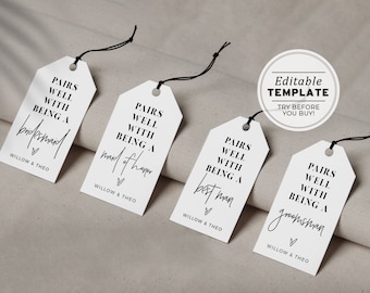 Bridal Party Custom Gift Tag Templates, Pairs wells with gift tag, Bridesmaid Proposal Printable | EDITABLE TEMPLATE #004 Juliette