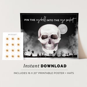 Halloween Pin the Eyeball onto the Skull, Halloween Printable Poster, Halloween Party Game, INSTANT DOWNLOAD #080