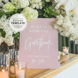 Blush Minimalist Please Sign our Guestbook Sign for Bridal Shower or Baby Shower | EDITABLE TEMPLATE #035
