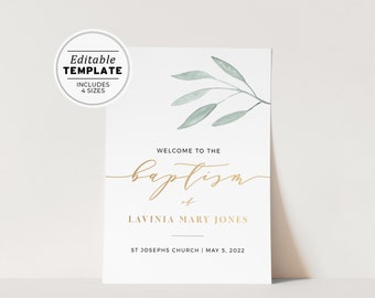 Lavinia Classic Minimalist Christening, Baptism Welcome Sign Template | EDIT & PRINT #044