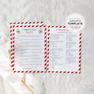 Christmas Family Feud Game, Holidays Family Feud Game, Christmas Games, Holiday Trivia | PRINTABLE EDITABLE TEMPLATE