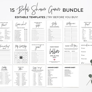 Editable Noir Arch Bridal Shower Games Bundle - Ensemble de 15, Jeux de douche de mariage, Jeux de fête nuptiale, Imprimable | MODÈLE MODIFIABLE #049