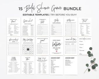 Editable Noir Arch Bridal Shower Games Bundle - Set of 15, Wedding Shower Games, Bridal Party Games, Printable | EDITABLE TEMPLATE #049