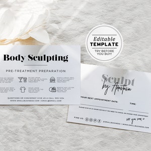 Minimalist Body Sculpting Pre-Treatment Care Card Template, Editable AfterCare Card | EDITABLE TEMPLATE #055 #043 Mr White
