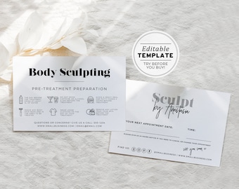 Minimalist Body Sculpting Pre-Treatment Care Card Template, Editable AfterCare Card | EDITABLE TEMPLATE #055 #043 Mr White