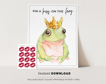 Pin a Kiss on the Frog Party Game Printable Poster, Hens Night Game, Birthday Party Game, INSTANT DOWNLOAD