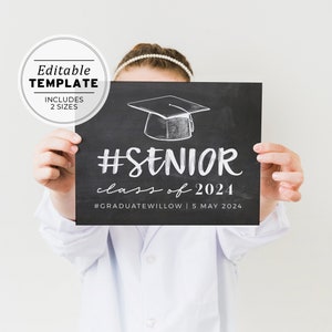 Chalkboard Look Printable Senior Graduation, Senior Pictures Photo Prop, Back to School Sign, Graduation Party Sign | EDITABLE TEMPLATE
