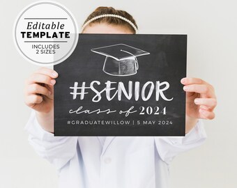 Chalkboard Look Printable Senior Graduation, Senior Pictures Photo Prop, Back to School Sign, Graduation Party Sign | EDITABLE TEMPLATE