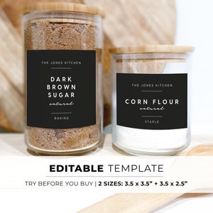 Kiki Black Pantry Labels Template 2 Sizes, Minimalist Pantry Printable | EDITABLE TEMPLATE #088