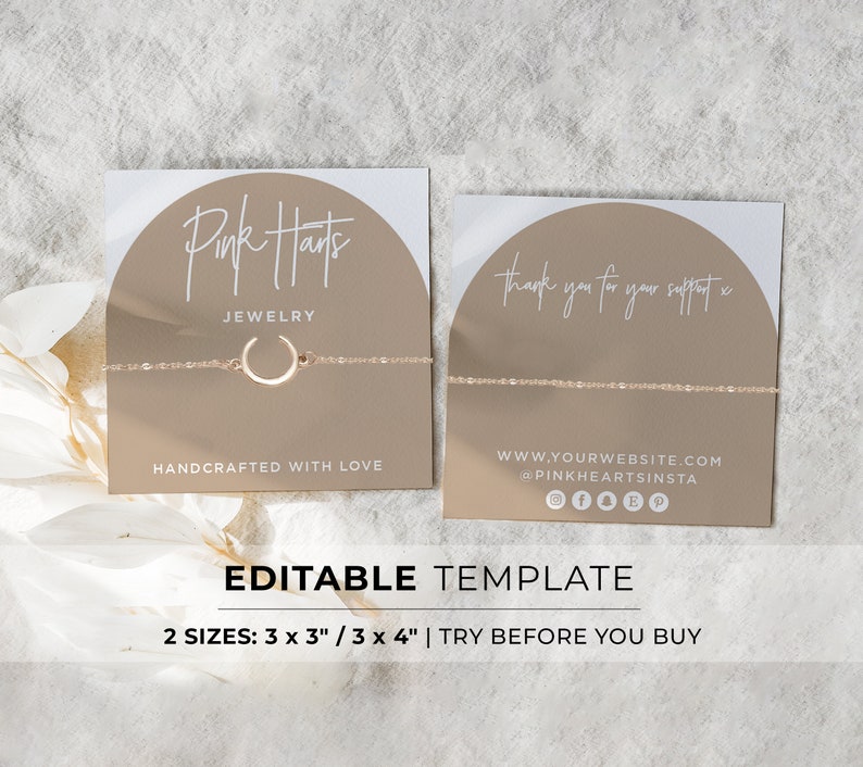 Editable Bracelet Display Card Template 2 Sizes 3x3 / - Etsy
