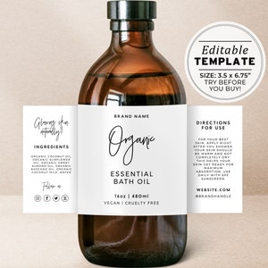 Bouteille minimaliste de 16 oz, emballage personnalisé de 480 ml, étiquette 3,5 x 6,75 po. | MODÈLE MODIFIABLE #050 #043 Juliette