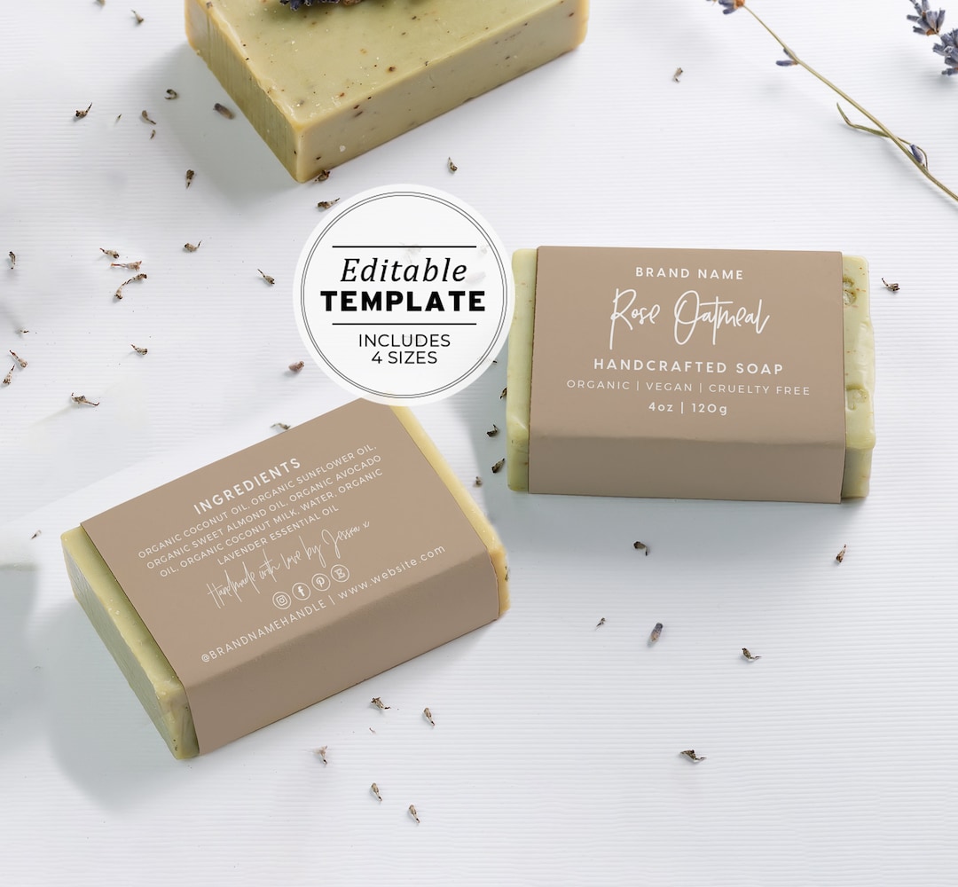 Minimalist Soap Label Template - 4 SIZES - 2.5"x6"/7"/8"/9", Belly Band ...