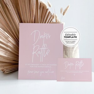 Blush Minimalist Diaper Raffle Baby Shower Sign and Card, Printable Diaper Raffle Sign, Diaper Raffle Ticket | EDITABLE TEMPLATE #035