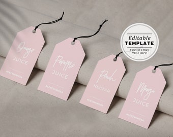 Blush Minimalist 'Mimosa Bar' Juice Carafe Hanging Tags | PRINTABLE EDITABLE TEMPLATE #035