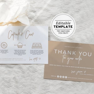 Nue Minimalist Business Cupcake Care Card and Thank You Card, Thank You Package Insert | PRINTABLE TEMPLATE #052 #043