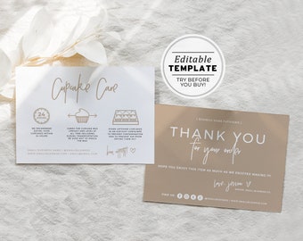 Nue Minimalist Business Cupcake Care Card and Thank You Card, Thank You Package Insert | PRINTABLE TEMPLATE #052 #043