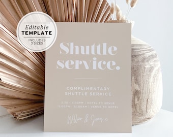 Scandi Minimalist Wedding Shuttle Service Sign | PRINTABLE EDITABLE TEMPLATE #047