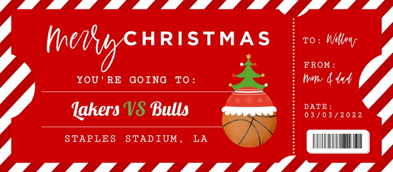 Printable Basketball Game Ticket Christmas Gift Template - Etsy