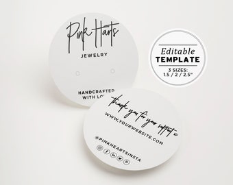 Minimalist Editable Round Earring Display Card Template, 3 Sizes - 2/2.5/3" #050 #043 Juliette