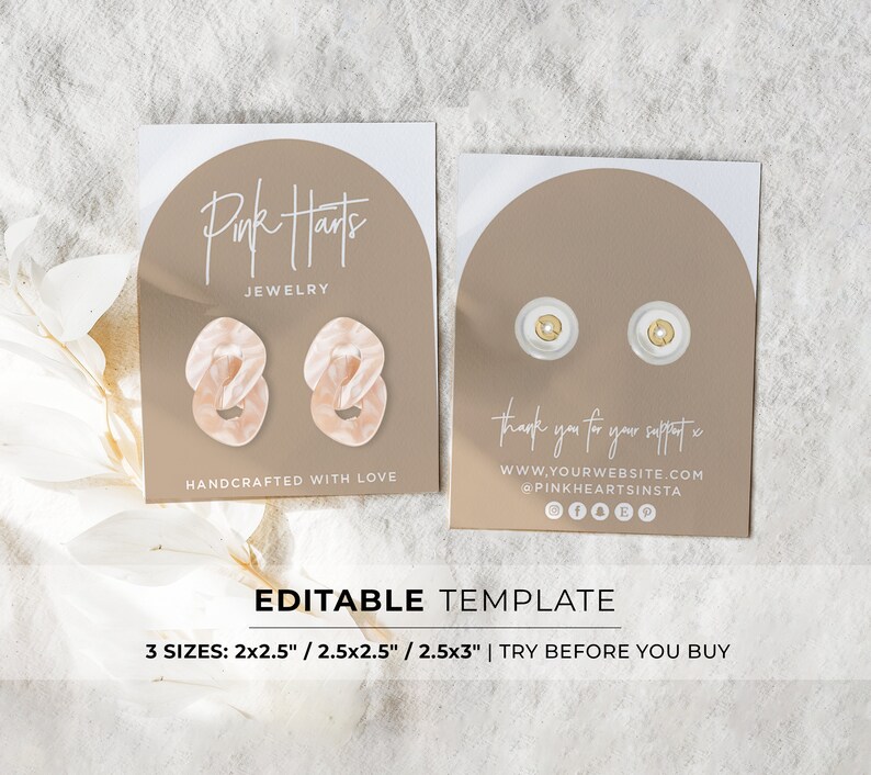 Editable Earring Display Card Template 3 Sizes 2x2.5 Etsy