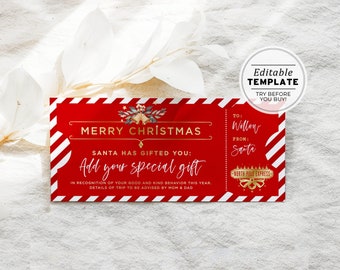 Printable Voucher from Santa Editable Template, Santa Gift Certificate | EDITABLE TEMPLATE #082