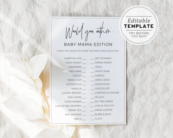 Would You Rather Juliette Baby Shower Game, Printable | EDITABLE TEMPLATE #004