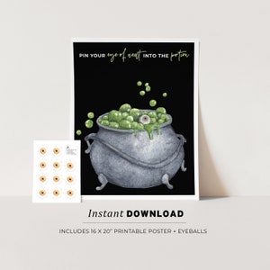 Halloween Cauldron Game, Pin the Eye of Newt into the Potion Printable Poster, Halloween Party Game, INSTANT DOWNLOAD #080