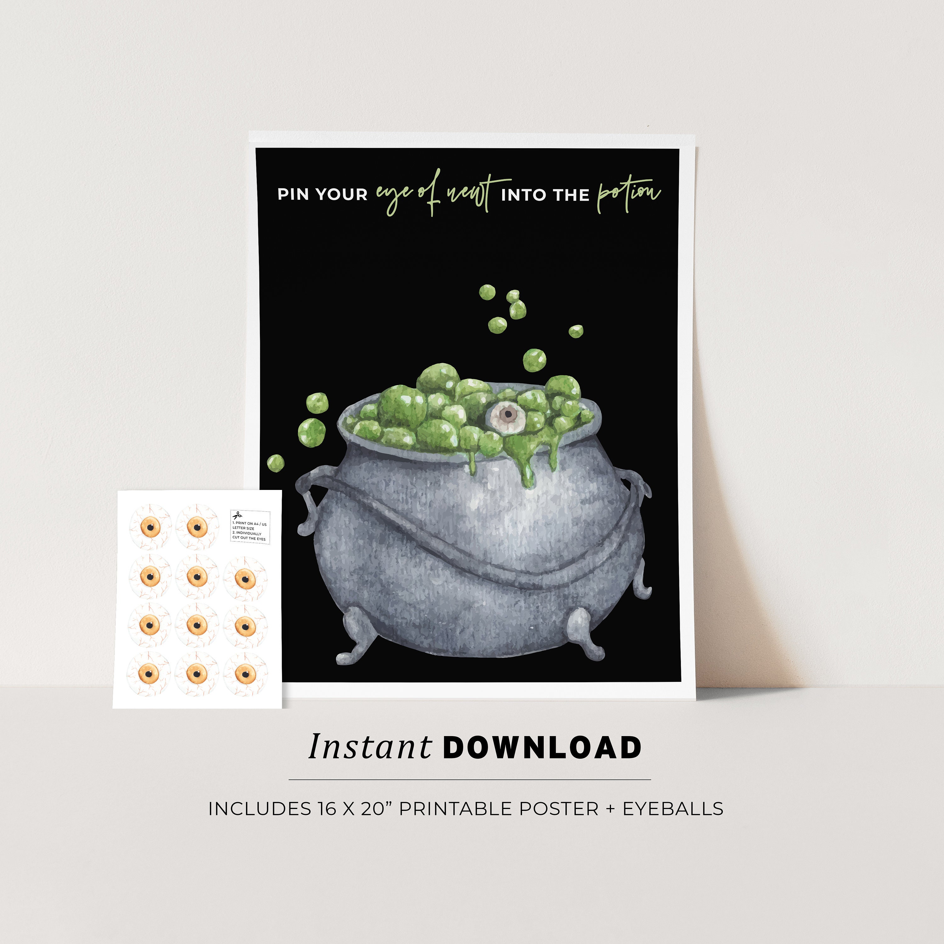 Halloween Cauldron Game, Pin the Eye of Newt into the Potion Printable Poster, Halloween Party Game, INSTANT DOWNLOAD #080